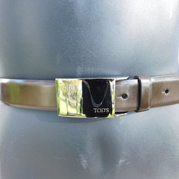 TOD'S MEN'S BROWN LEATHER LOGO BUCKLE BELT - Picture 1 of 10